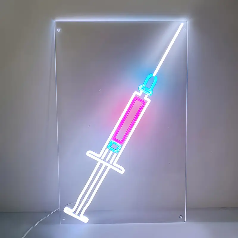 Toptan Seri Üretim Özelleştirilmiş Akrilik Levha Şırınga Tasarımı Tıbbi Mağazalar İçin Neon Duvar Tabelası 1