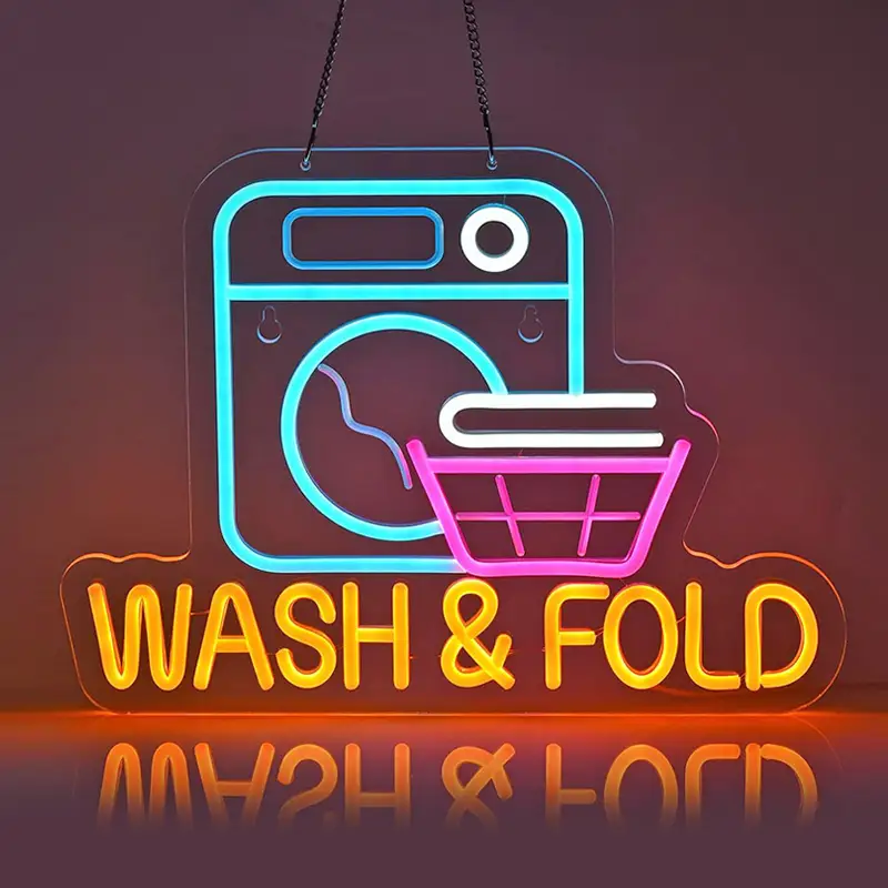 Mass Production Fast Delivery Wholesale Luminous Hanging Wall Long Durable Acrylic Neon Signboard for Laundry Shop 1