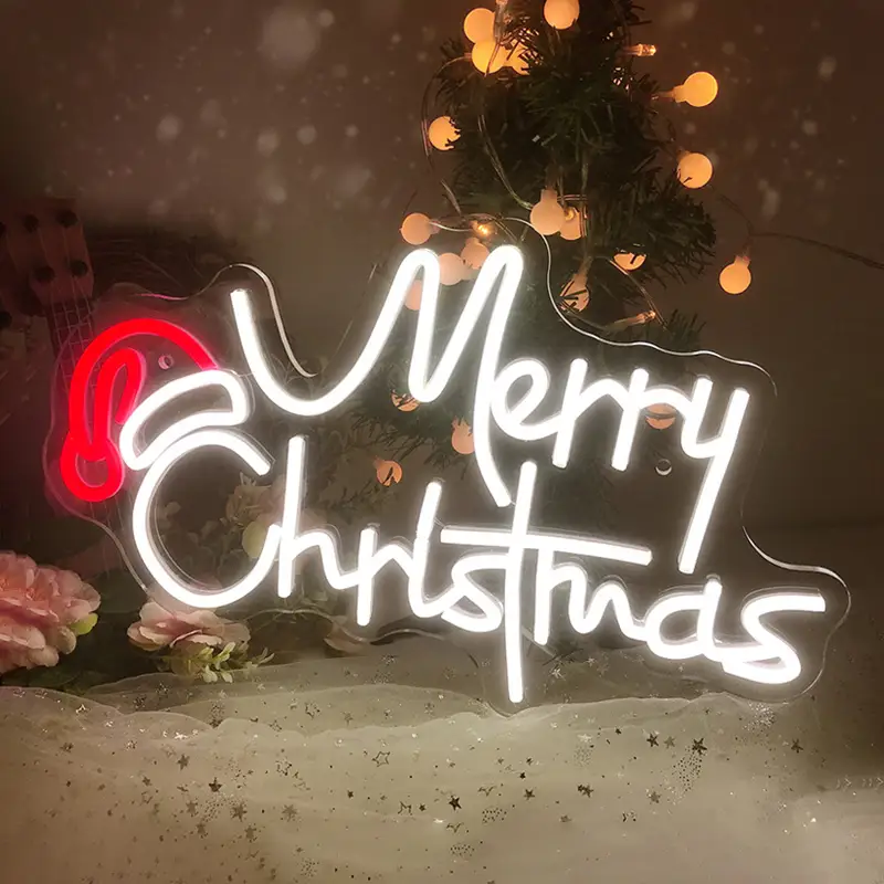 Toptan Yumuşak Silikon Şerit Mutlu Noeller Akrilik Aydınlatmalı Neon Duvar Işıkları Parti Dekoru İçin 1