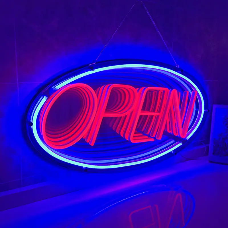 Hızlı Gönderim Şık Mavi Aydınlatmalı Akrilik Arka Panel AÇIK Neon Sonsuzluk Aynası (Ticari Kullanım İçin) 1