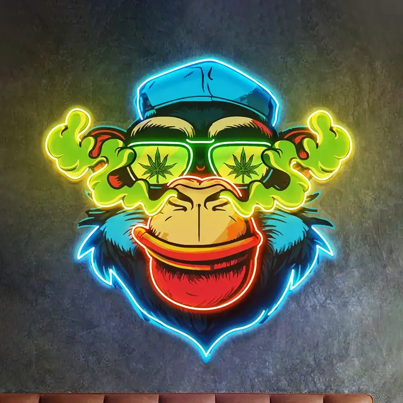 Perakende Mağazası için Özelleştirilmiş Boyut Toptan UV Baskılı Yumuşak Silikon Şerit Şık Mavi Maymun Neon Işıklı Tabela 1