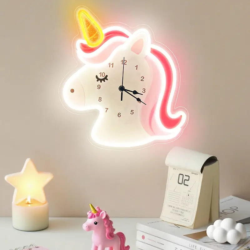 Customizable Neon Light Clock with Unicorn Shape for Indoor Use 1