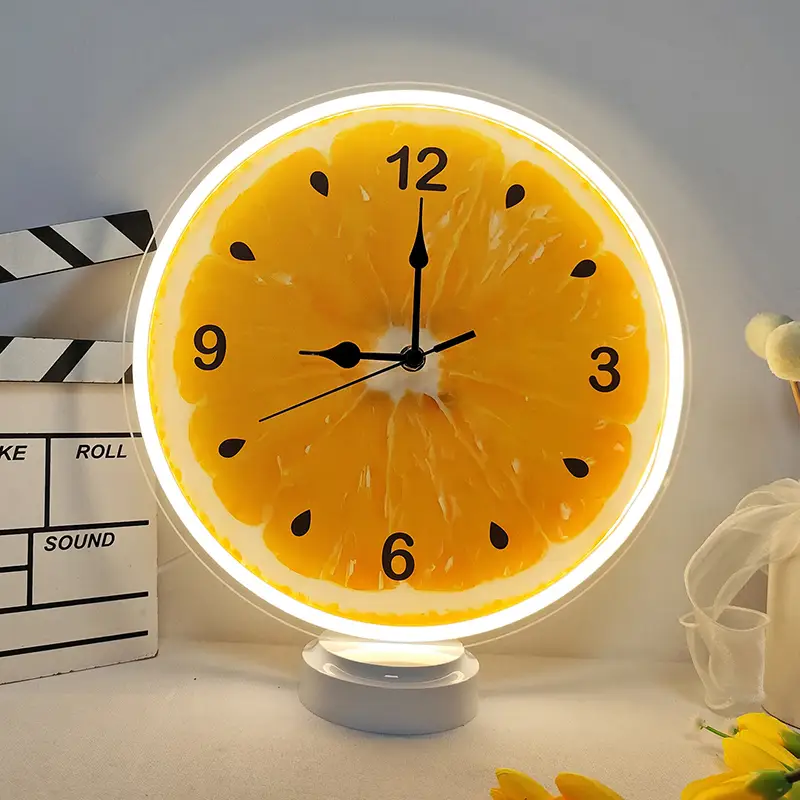 Mass production orange pattern neon light clock for indoor room 1