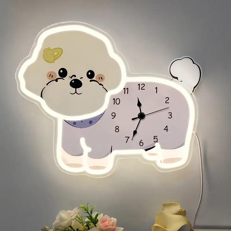 Toptan Özel Tasarım Köpek Desenli Neon LED Işıklı Oda Saati 1