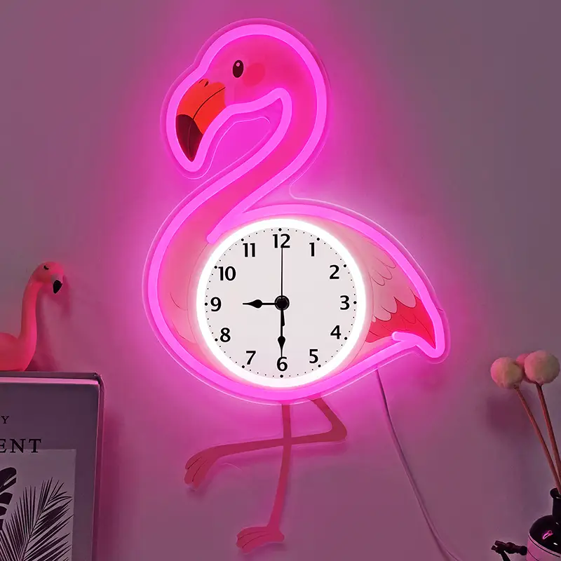 Özel Markalı Alev Kuş Şeklinde Neon LED Işıklı Saat - Hızlı Kargo, Fabrika Fiyatı 1