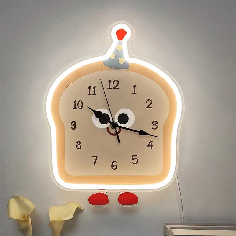 Neon LED Light Clock with Bread-shaped for Factory Customized Bulk Production with International Certification, Soft Light for Indoor Use 1