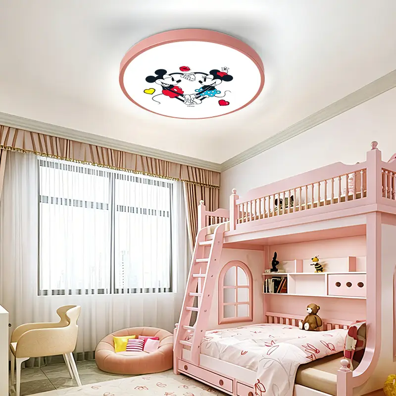 Disney Mickey &amp; Minnie မျက်နှာကြက်မီး၊ ကလေးအိပ်ခန်းအတွက် ပန်းရောင် LED Flush Mount 1