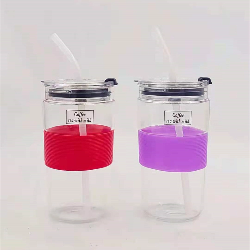 Gobelet à café en verre Safeshine 520 ml avec couvercle à paille et poignée en silicone 1