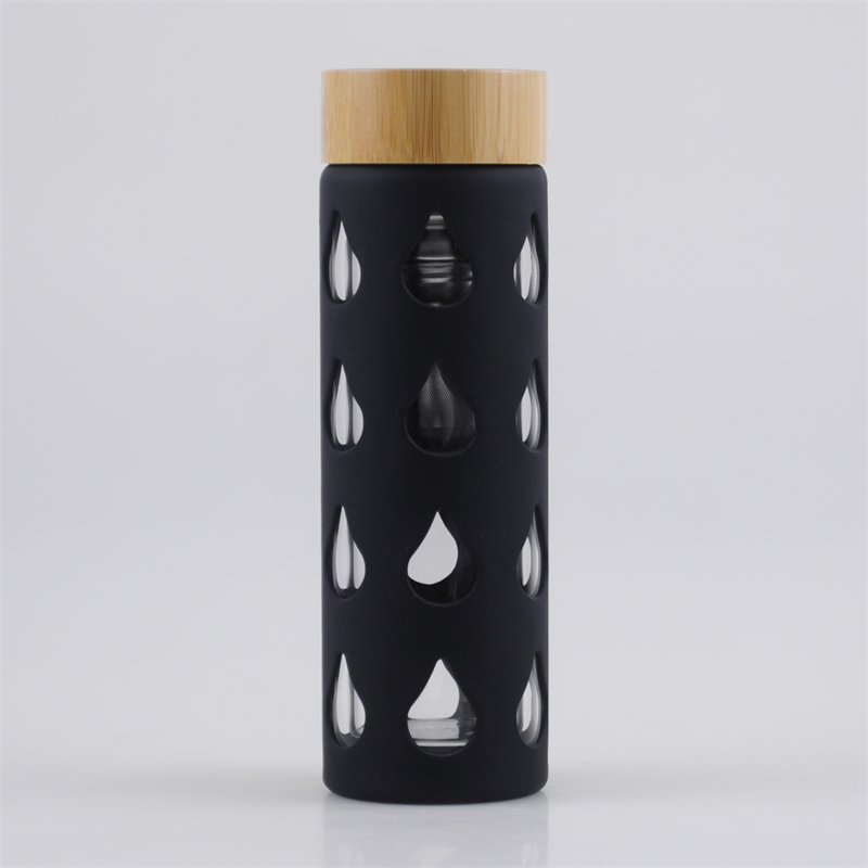 Safeshine 420 ml bambu lock Unik dubbelvägg teflaska i glas med silikonfodral 1
