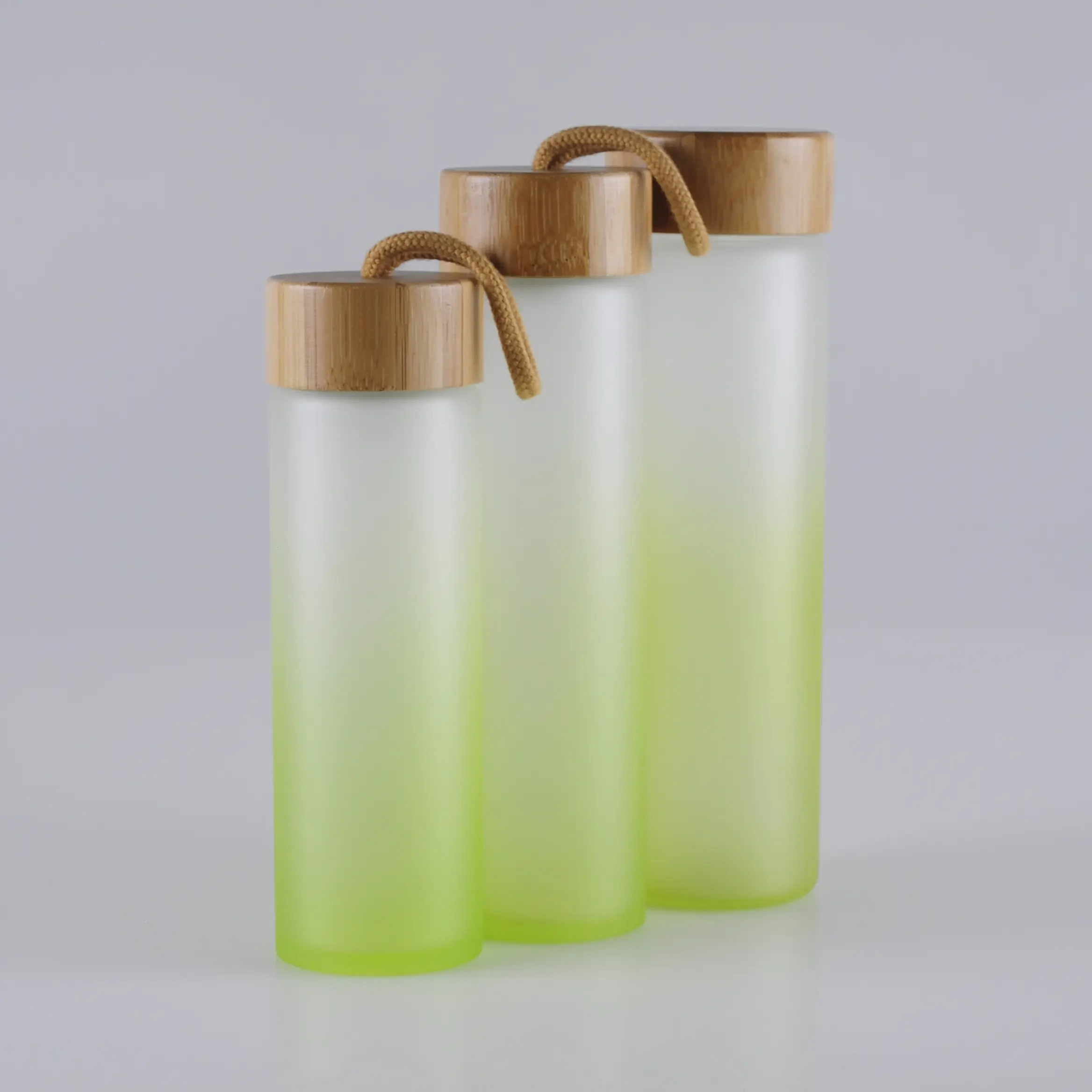 450ml / 550ml / 600ml Carrying Bamboo Lid Frosted Glass Water Bottle 1