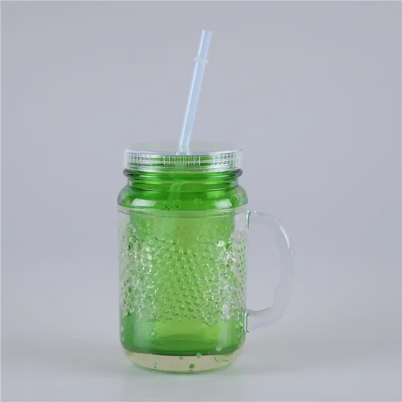 450ml Plastic Mason Jar With Straw 1