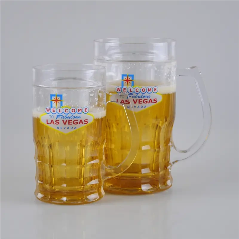 450ml / 630ml BPA Free Double Wall Plastic Beer Mug with Handle 1