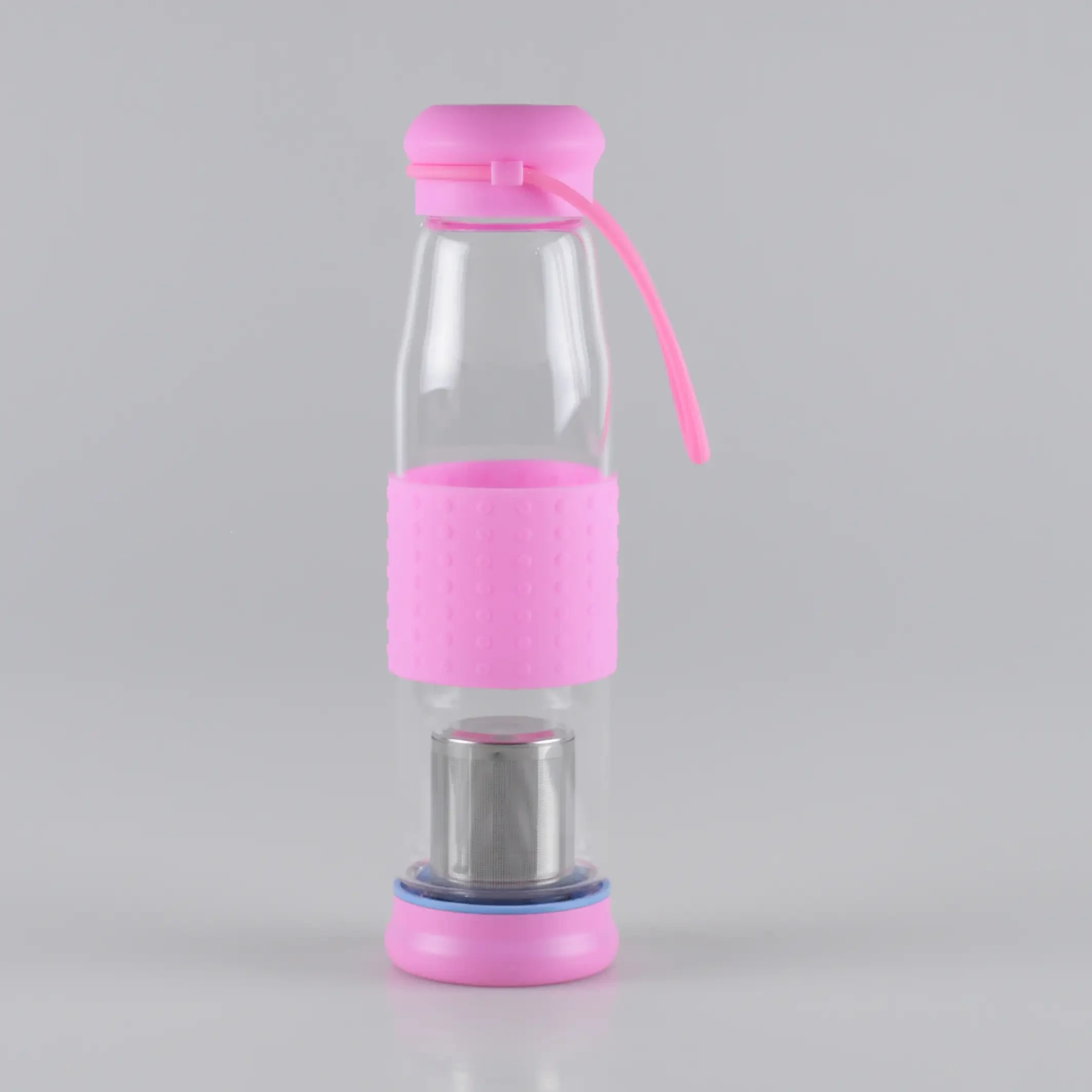 550ml Tea Infuser Glass Bottle with Strap Lid 1