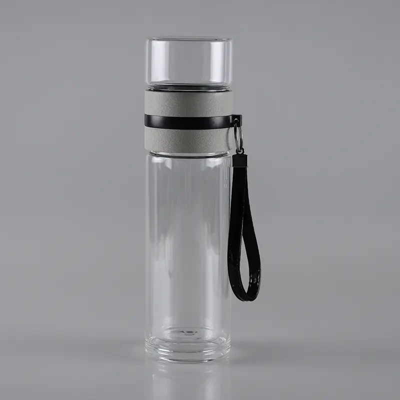250ml Handy Strap Twin Cup Double Wall Glass Green Tea Bottle 1