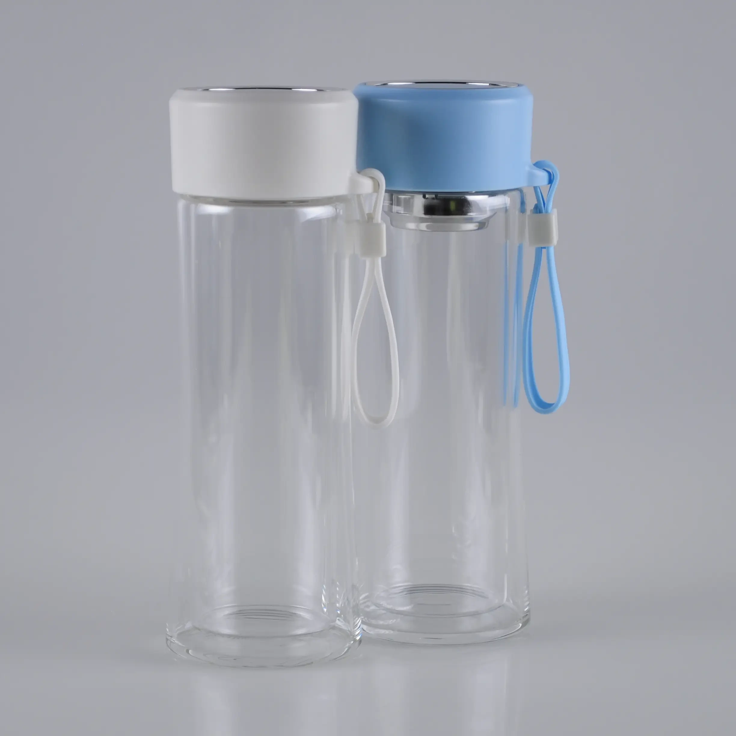 300ml Double Wall Glass Water Cup with Carrying Strap 1