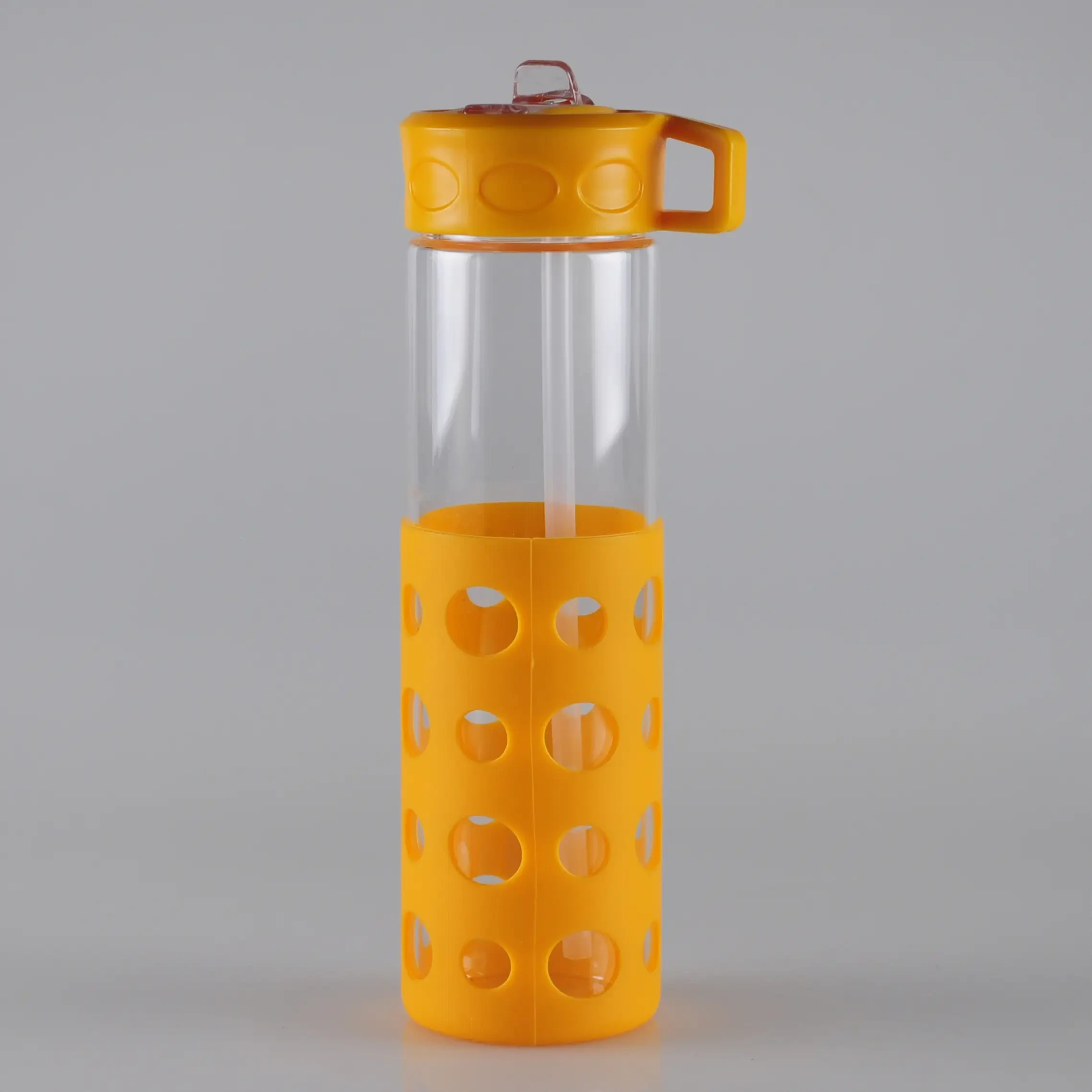 Safeshine 500ml bärande halmlock glasvattenflaska med silikonhylsa 1