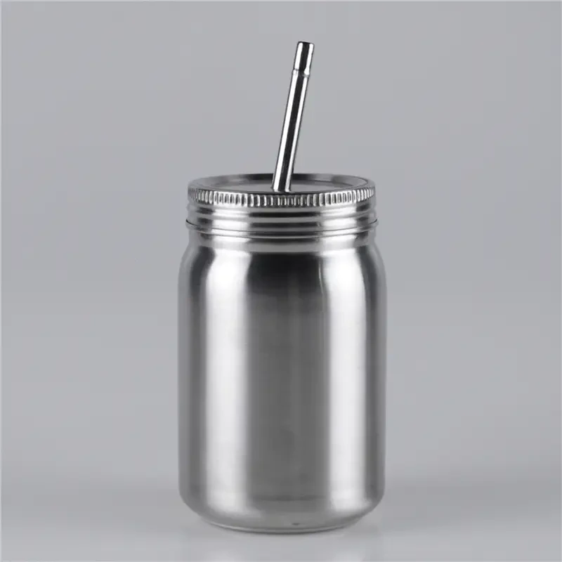 650ml Stainless Steel Mason Jar with Straw 1