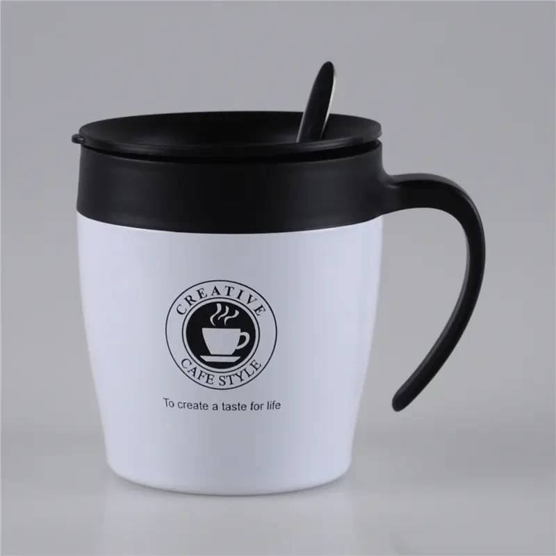 330ml Plastic Handle Coffee Cup Stainless Steel with Spoon 1