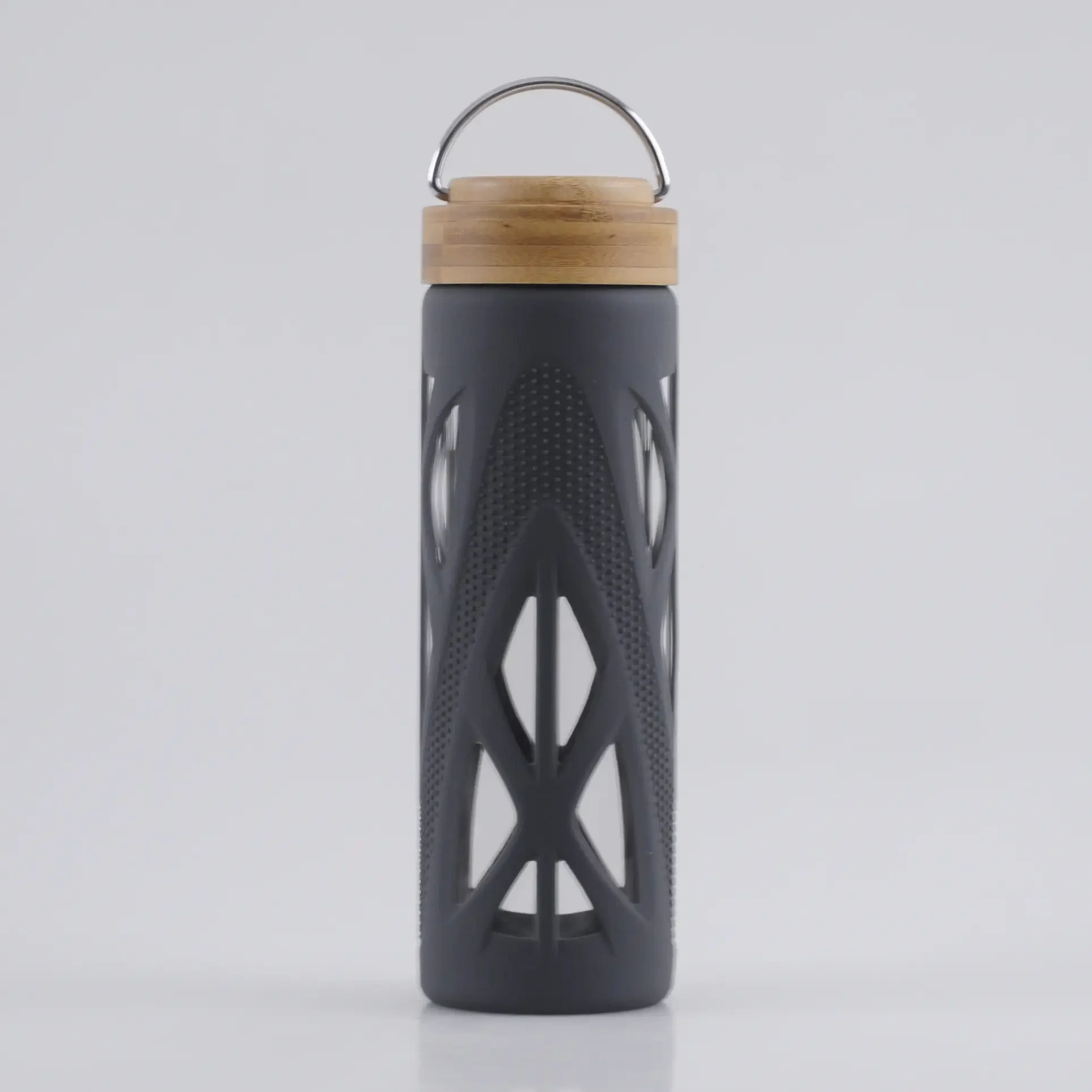 Safeshine 420ml Silicone Sleeve Double-walled Unique Glass Tea Bottle with Carrying Bamboo Lid 1
