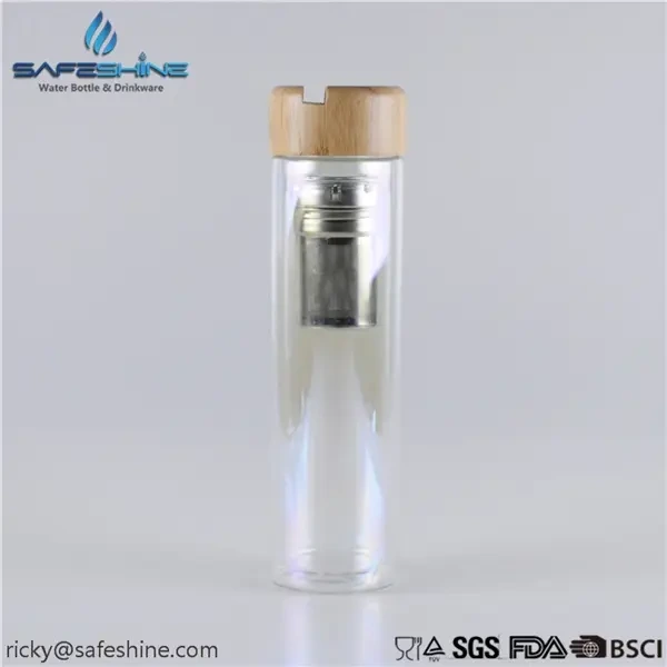 500ml Phone Holder Bamboo Lid Double Wall Drinking Glass Tumbler 1