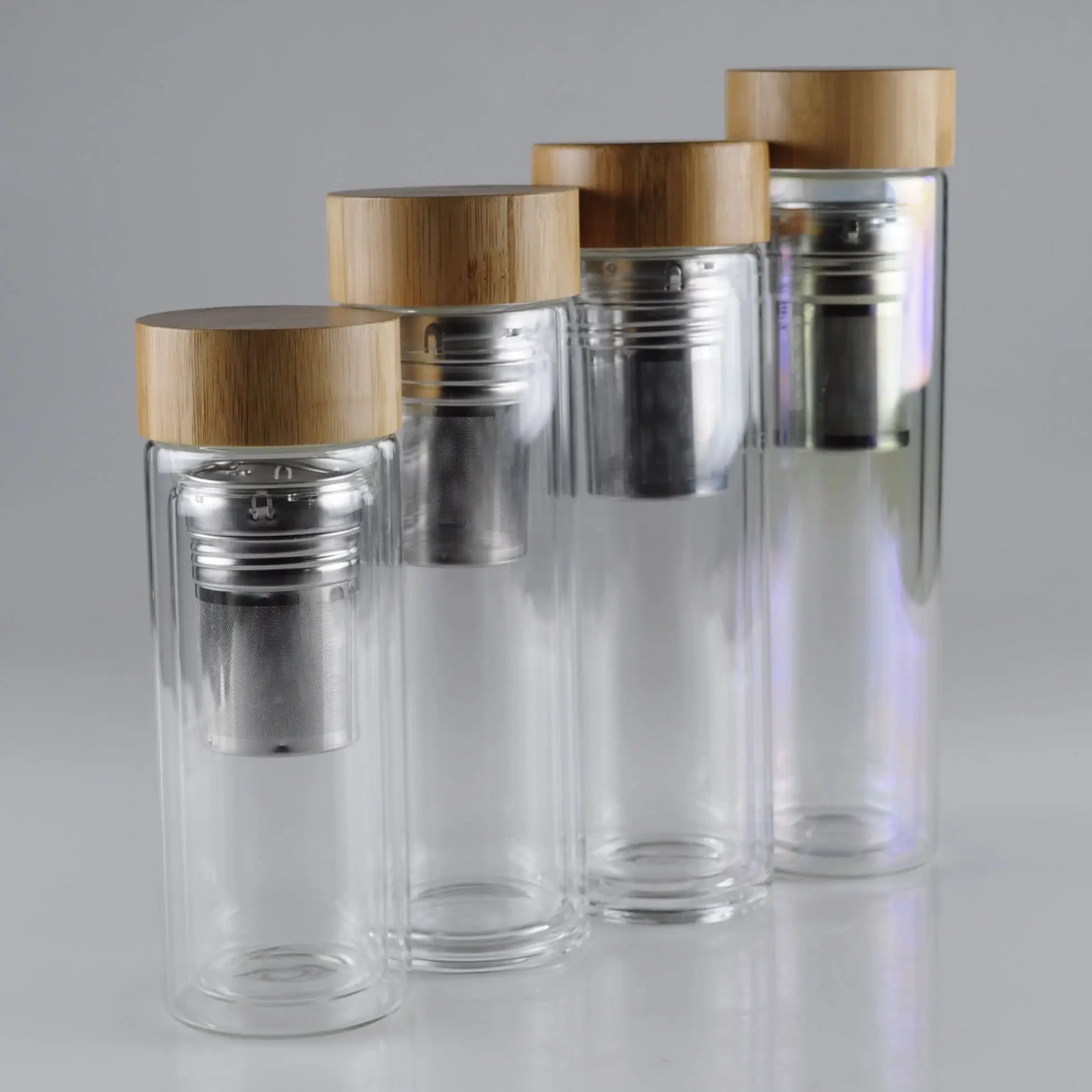Safeshine 350ml / 400ml / 450ml / 500ml Tea Strainer Glass Water Bottle with Bamboo Lid 1