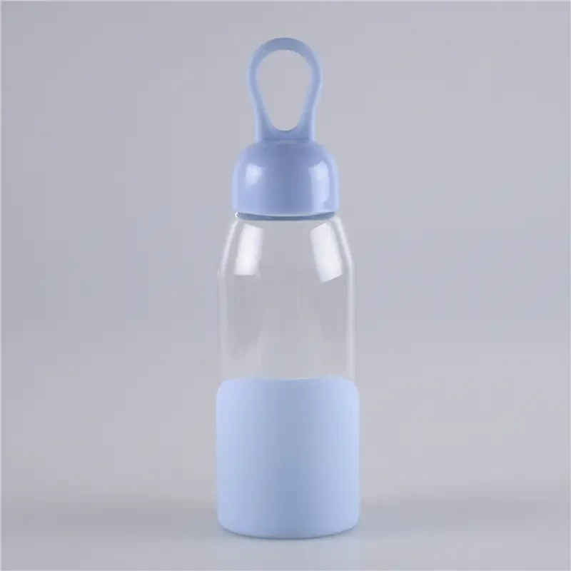 360 ml behändigt lock vattenflaska av glas med silikonfodral 1