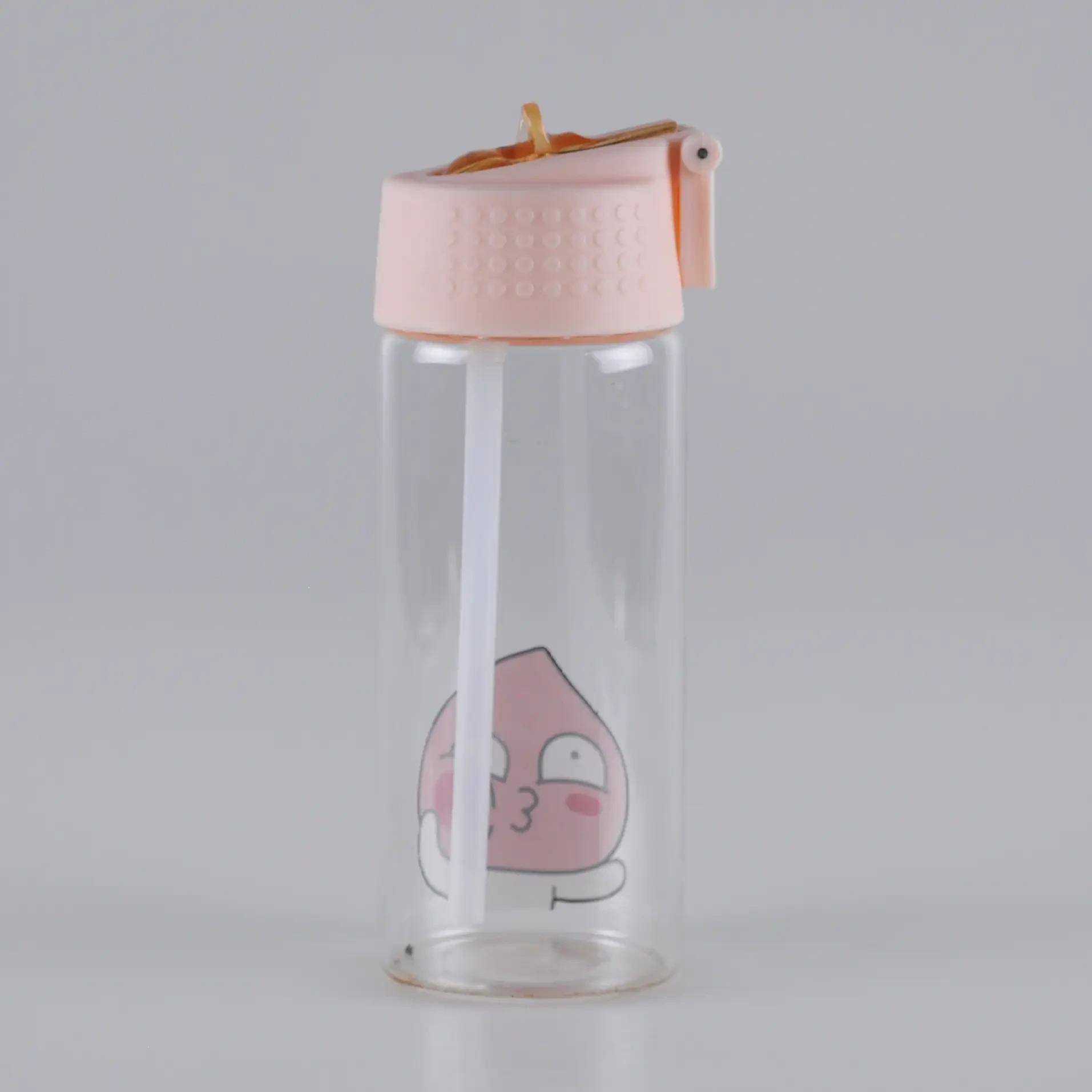 420ml Straw Lid Kids Glass Water Bottle 1
