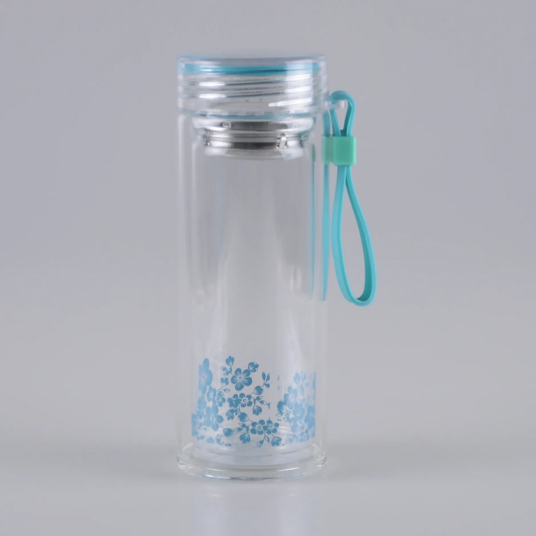 300ml Handy Strap Lid Custom Glass Water Bottle 1