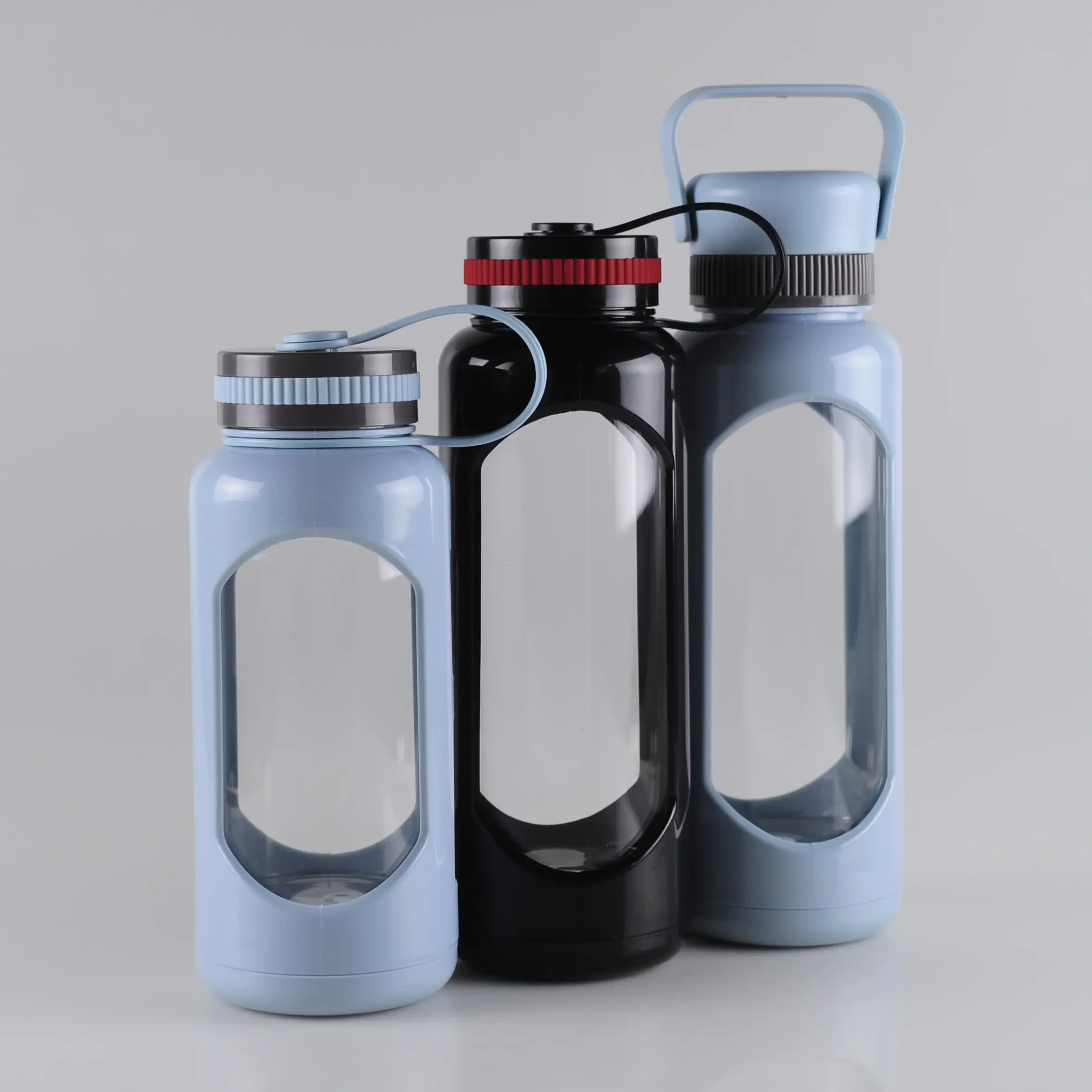 Bouteille de voyage en verre Safeshine 750 ml/1 000 ml avec couvercle de transport et étui en plastique amovible 1