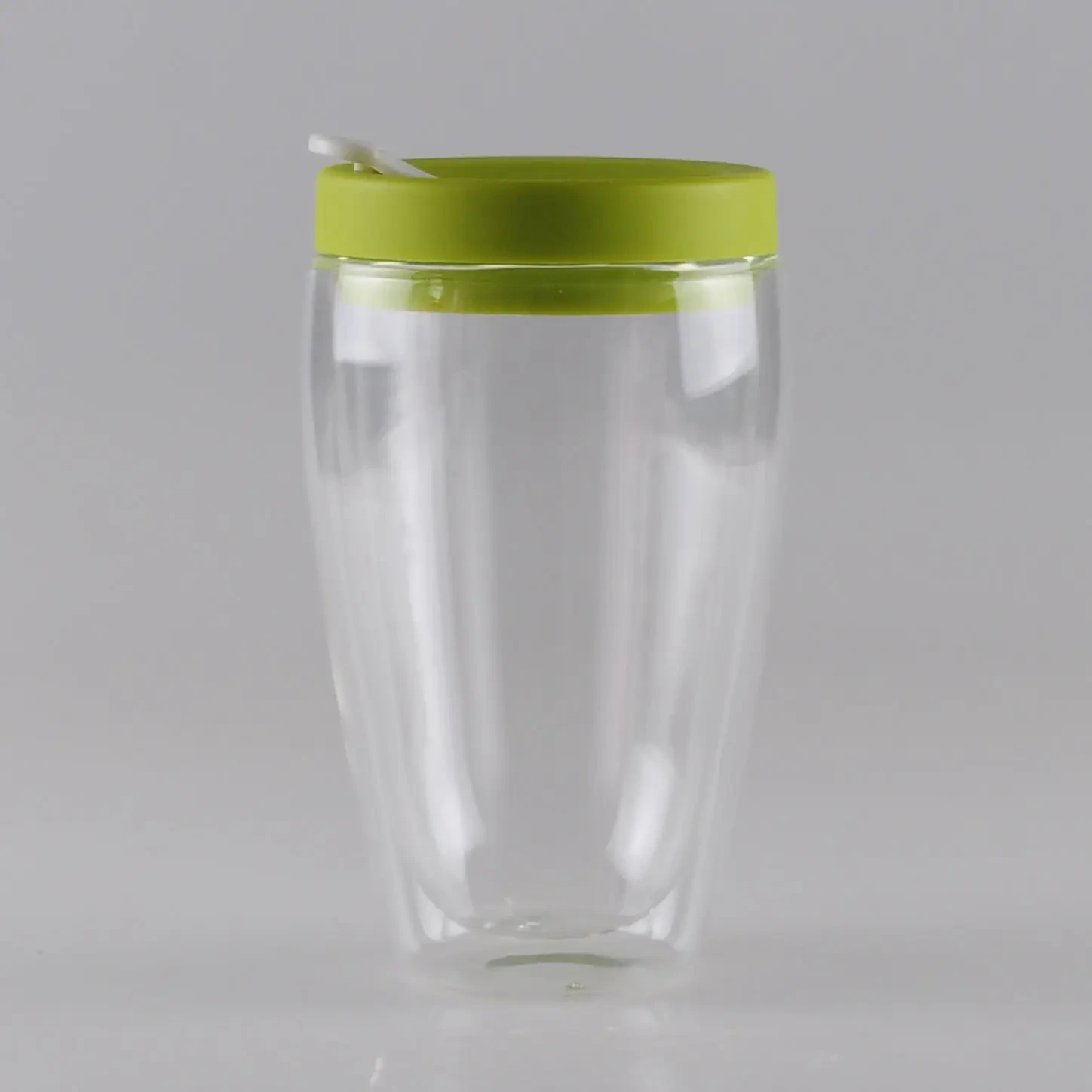 400ml Silicone Lid Double Wall Glass Coffee Cup 1
