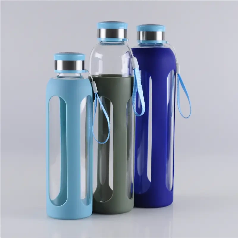 Safeshine 650ml / 750ml / 1000ml Silicone Sleeve High Quality Glass Bottle with Carrying Stainless Steel Lid 1