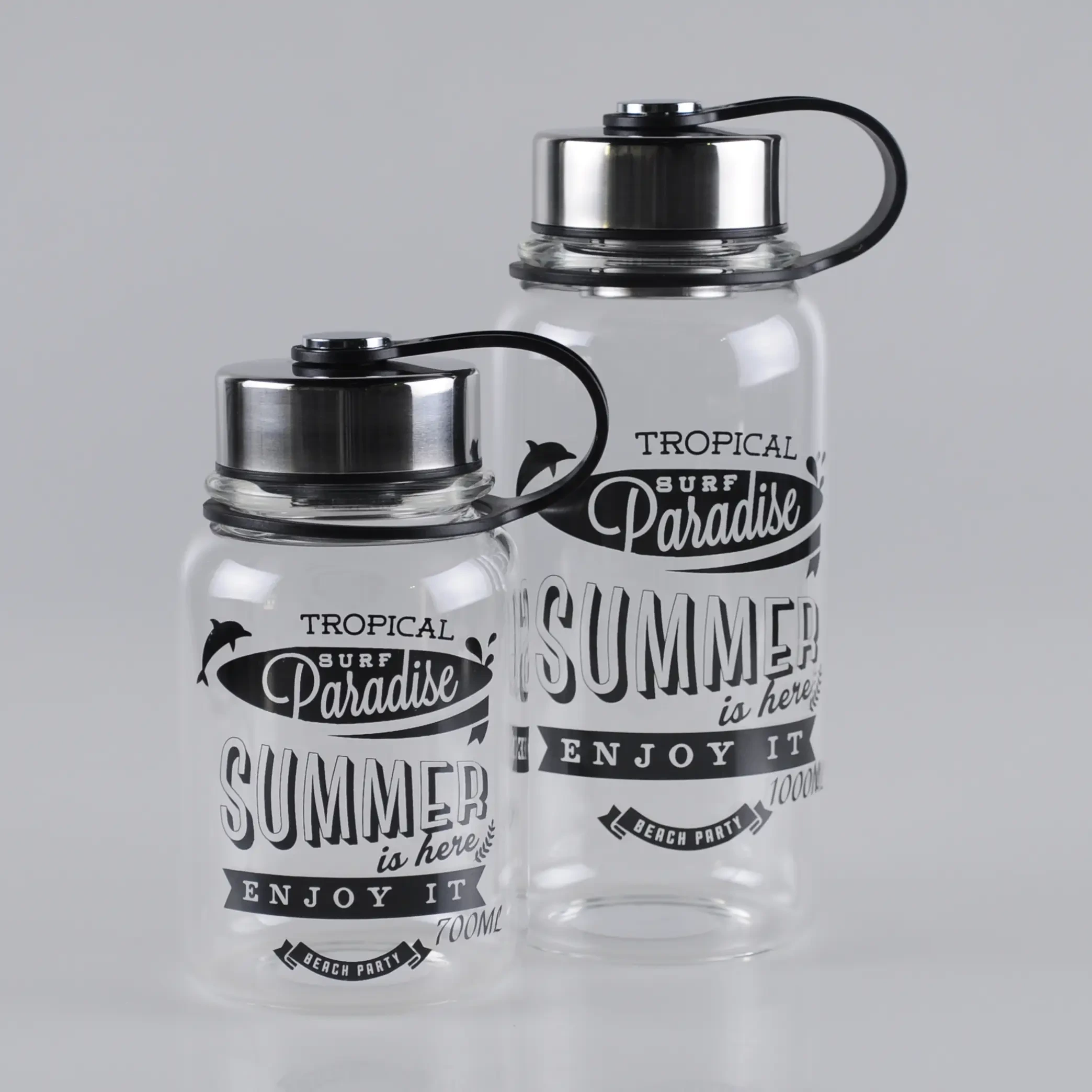 Bottiglia da viaggio in vetro di grande volume con coperchio in acciaio inossidabile da 700 ml / 1000 ml con custodia 1