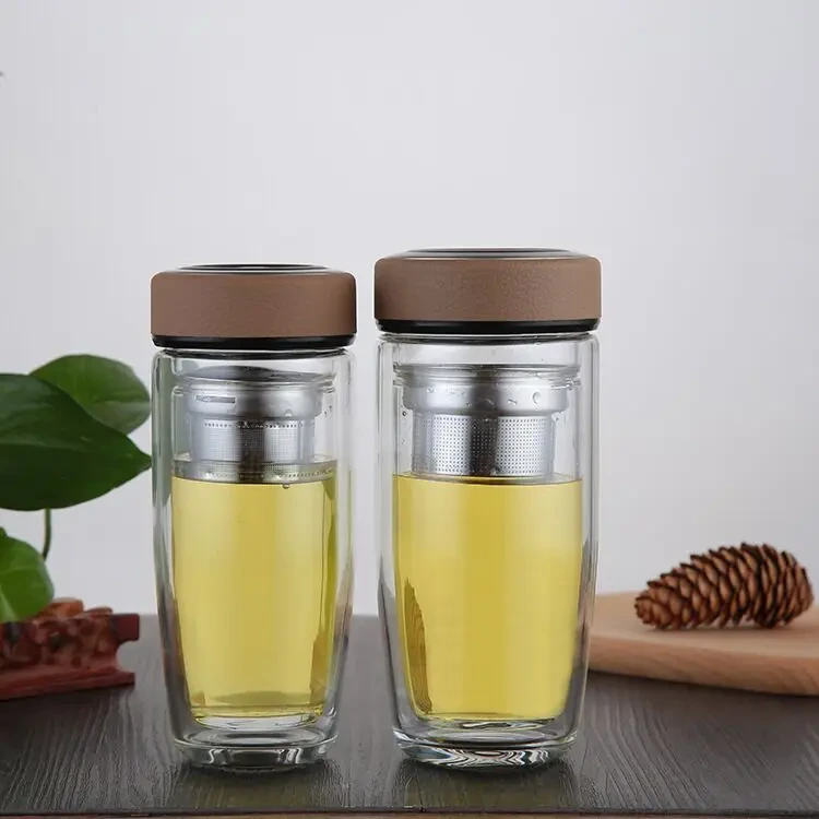 280ml / 350ml Double Wall Glass Tea Mug with Tea Infuser 1