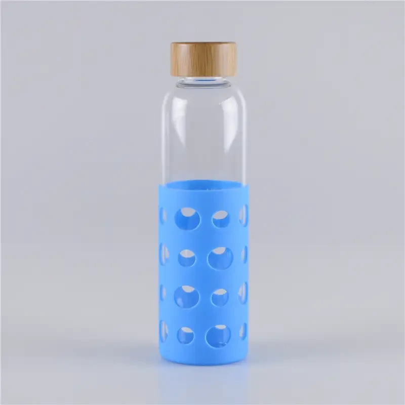 550 ml Slicone Sleeve glass vannflaske med bambuslokk 1