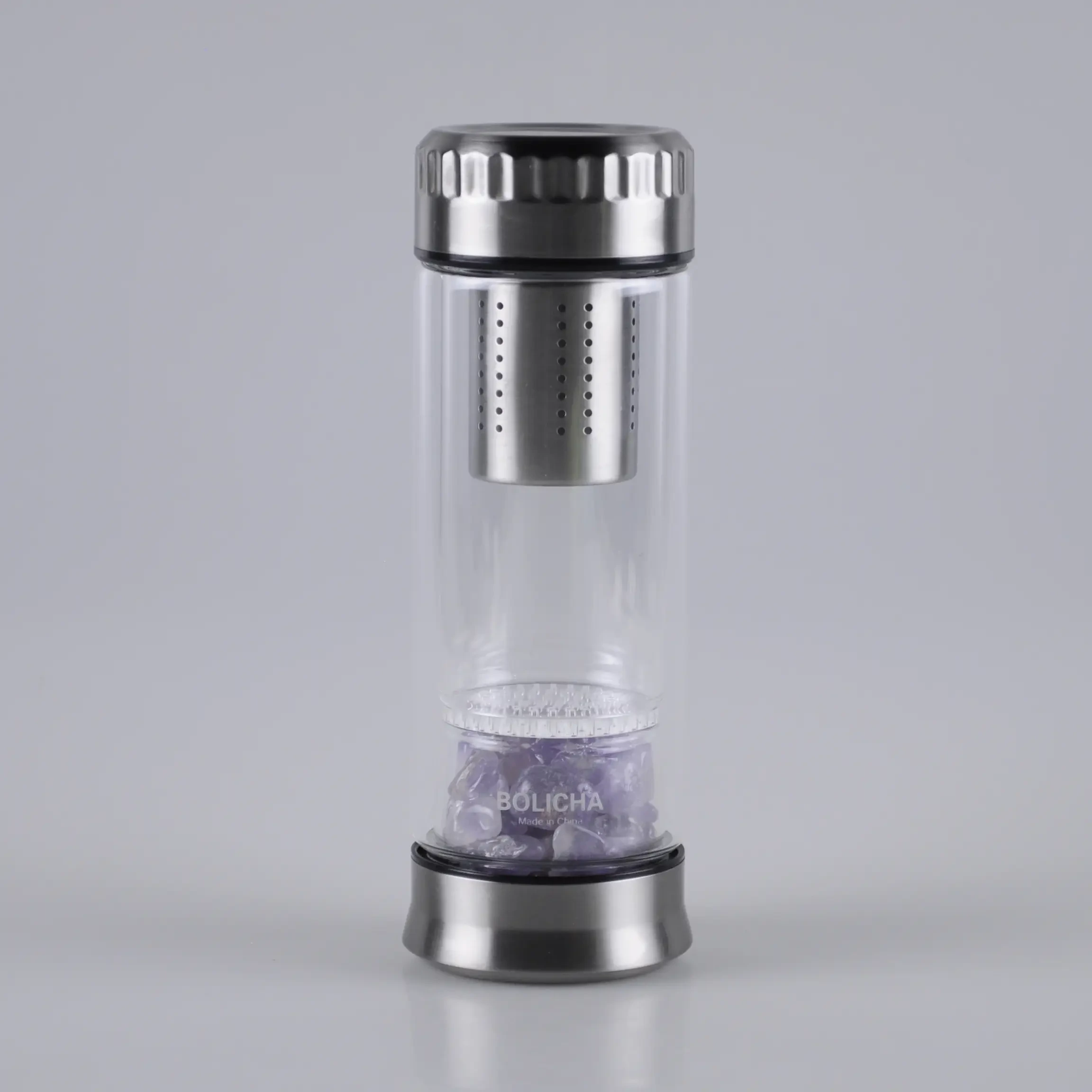 300ml Stainless Steel Lid Crystal Glass Bottle with Tea Strainer 1