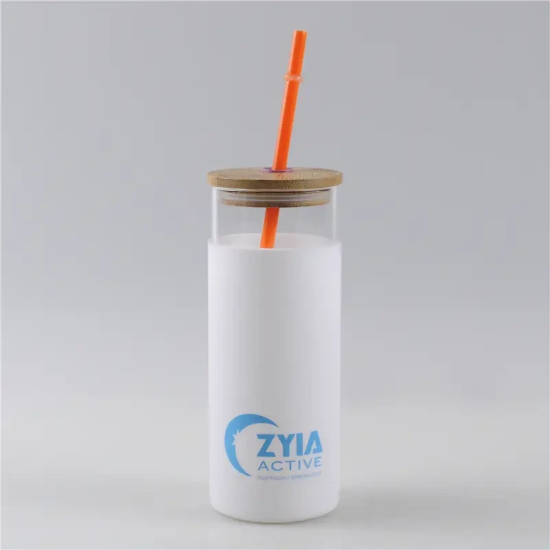Safeshine 520ml bambus låg glas tumbler med beskyttende silikone 1