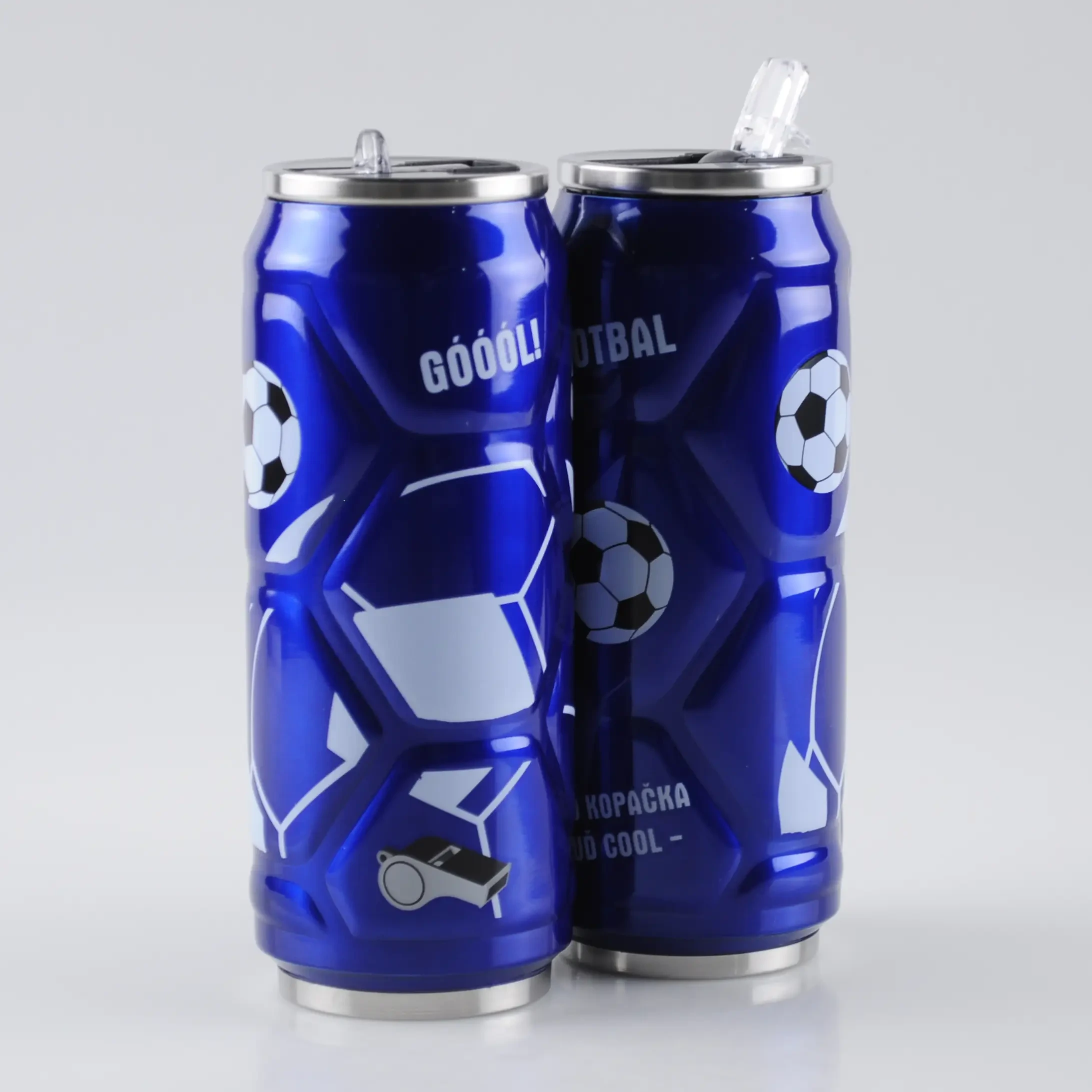 500 ml voetbalvormige waterfles van roestvrij staal met rietje 1