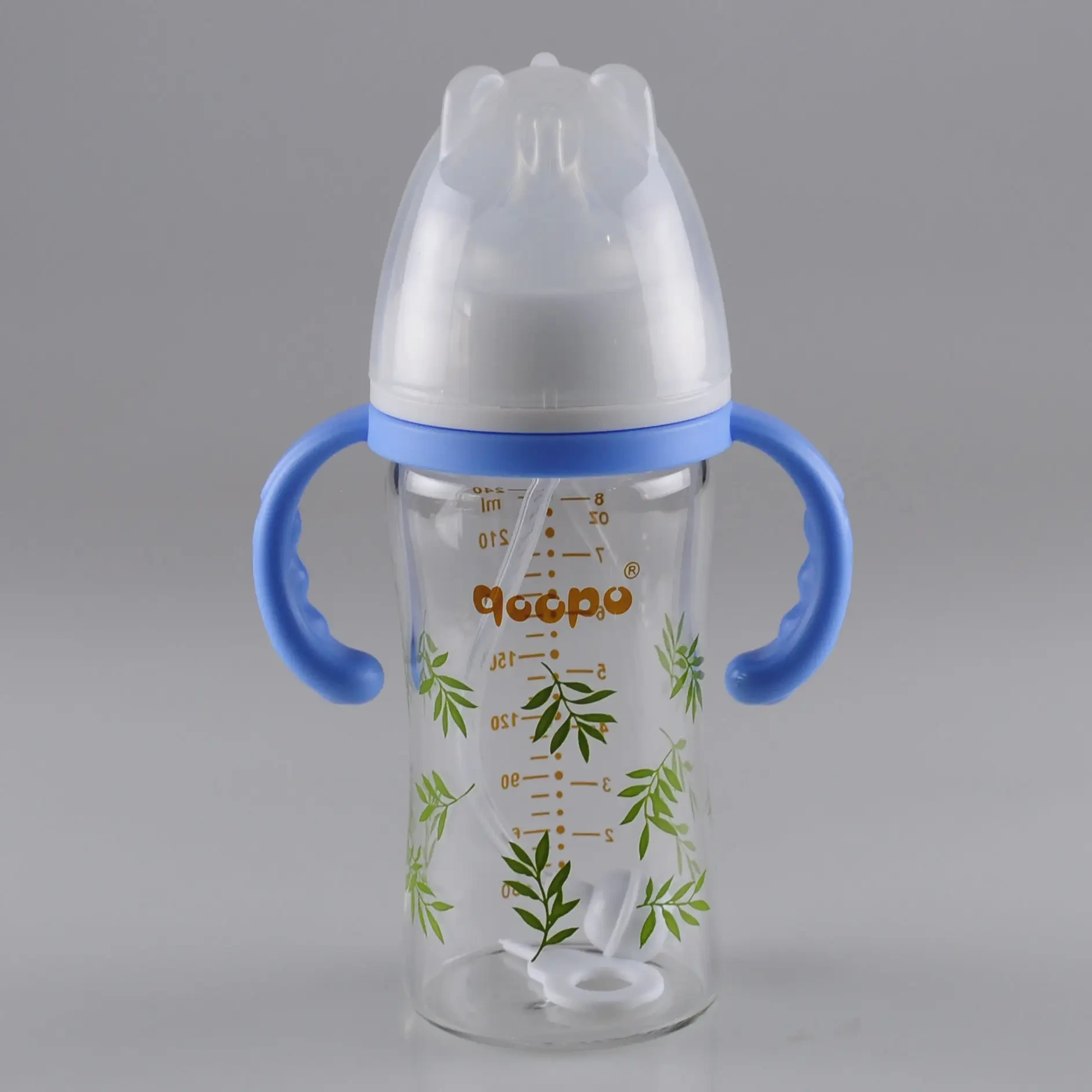 240ml Glass Baby Feeding Bottle with Side Handles 1