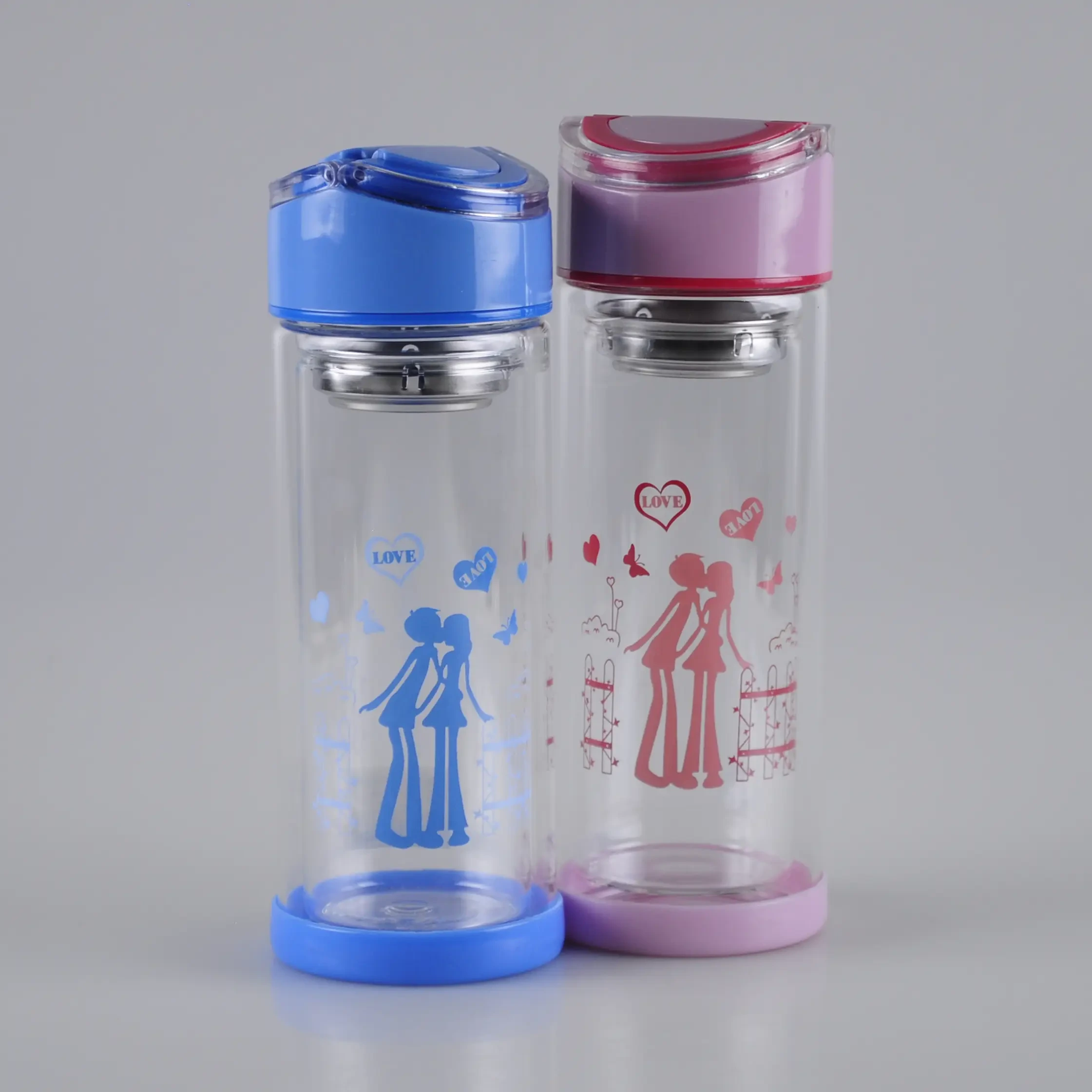 300ml Double Wall Glass Water Bottle with Carrying Lid 1