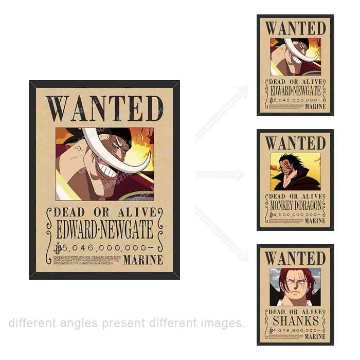 One Piece Wanted 3D Lenticular Picture – Shanks, Whitebeard, Dragon Anime WallArt