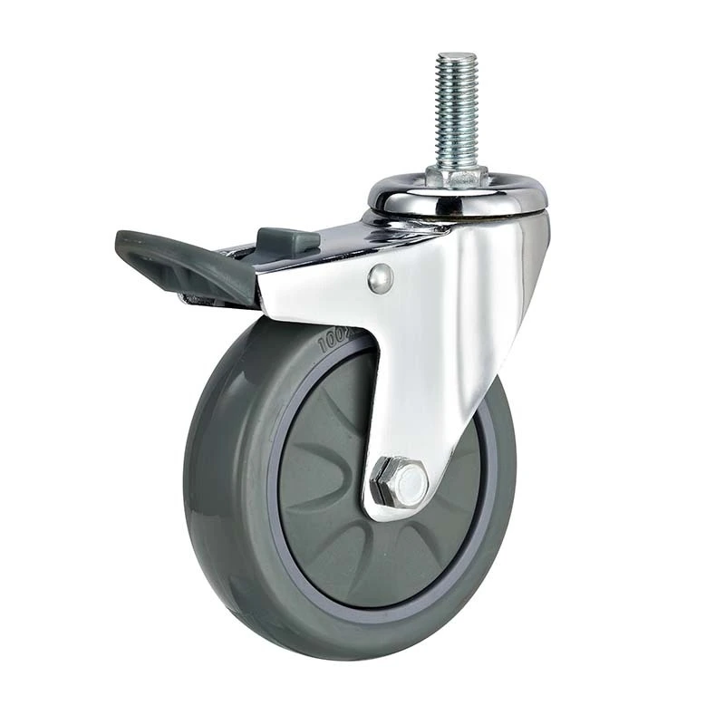 Thread stem swivel high capacity PU caster wheel with plastic brake 1
