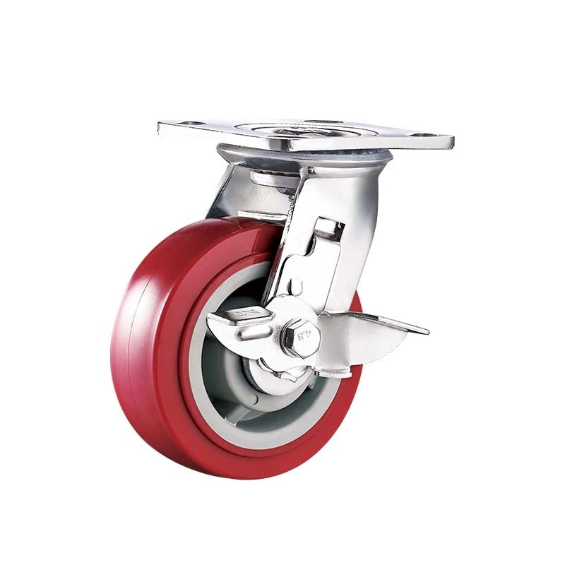 6 Heavy duty PU caster wheel with side brake 1