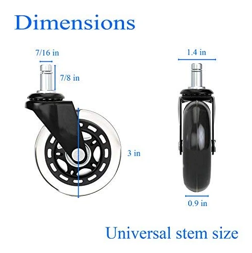 Set Of 5 Black 3 Inch Computer Chair Wheels Replacement With Color Box Rollerblade Style Office Chair Caster Wheels 1