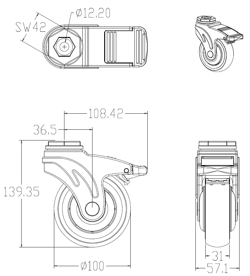 Dajin caster threaded stem casters durable for truck 2