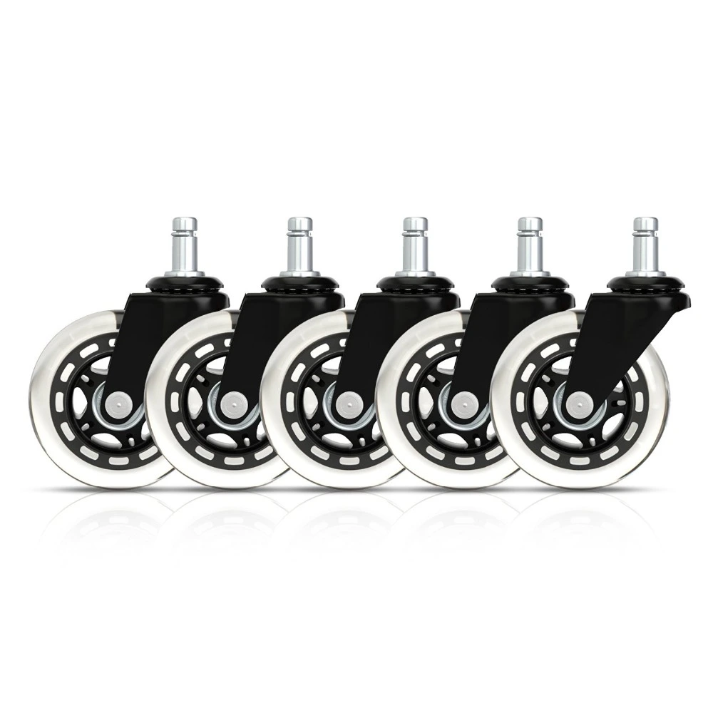 3 inch office chair caster clear PU wheel with grip ring stem 1