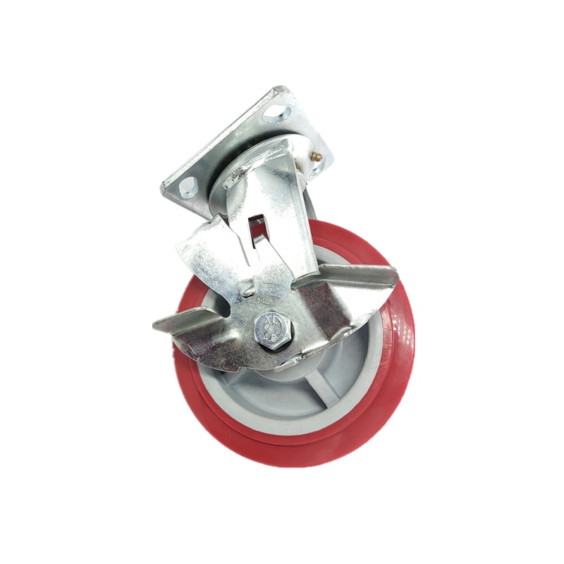 Heavy duty 6 inch PU caster wheels with side brake and lock 1