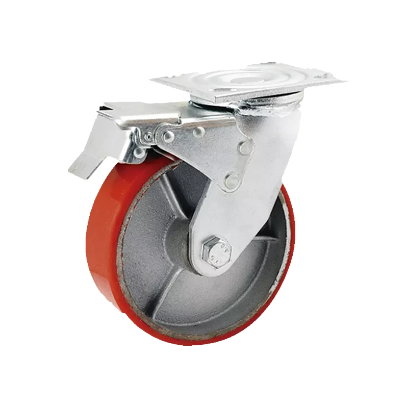 150mm Cast Iron PU Caster Wheel 6 Inch Cast Iron PU Castor Wheel With Brake 1