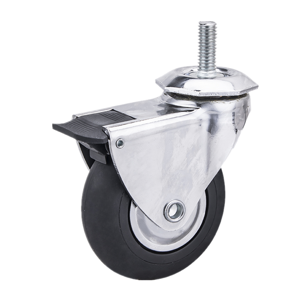 2 3 Chrome Plated Swivel Tread Brake Black Elastic Thermoplastic Rubber Furniture Caster Wheels 1