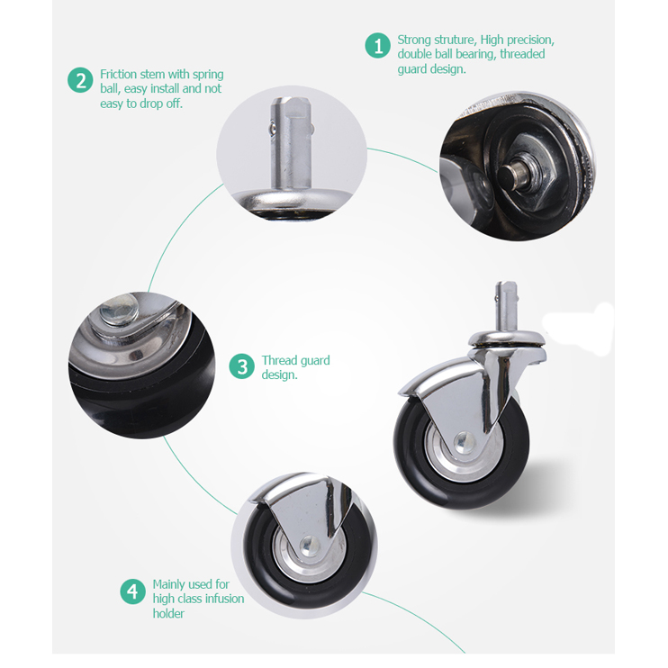 2 3 Chrome Plated Swivel Tread Brake Black Elastic Thermoplastic Rubber Furniture Caster Wheels 5