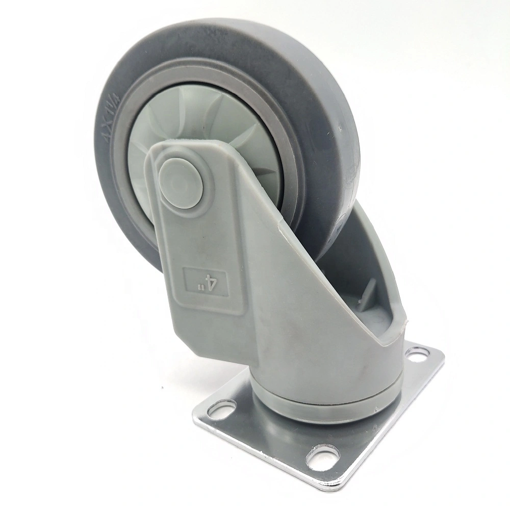 4 inch Medium Duty Top Plate Waterproof Antirust Plastic Frame High Elastic TPR Rubber Caster wheel 1